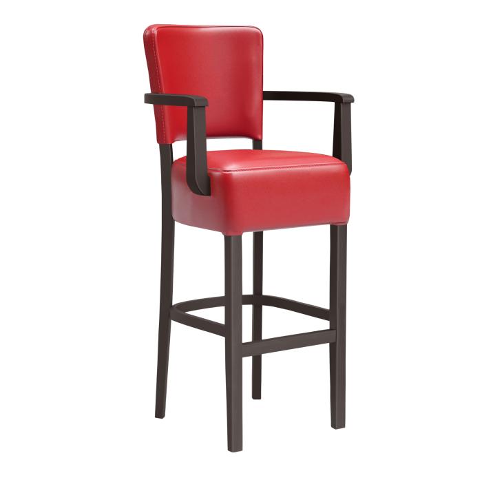 TABOURET DE BAR EN BOIS AVEC DOSSIER ET ACCOUDOIRS ROUGE