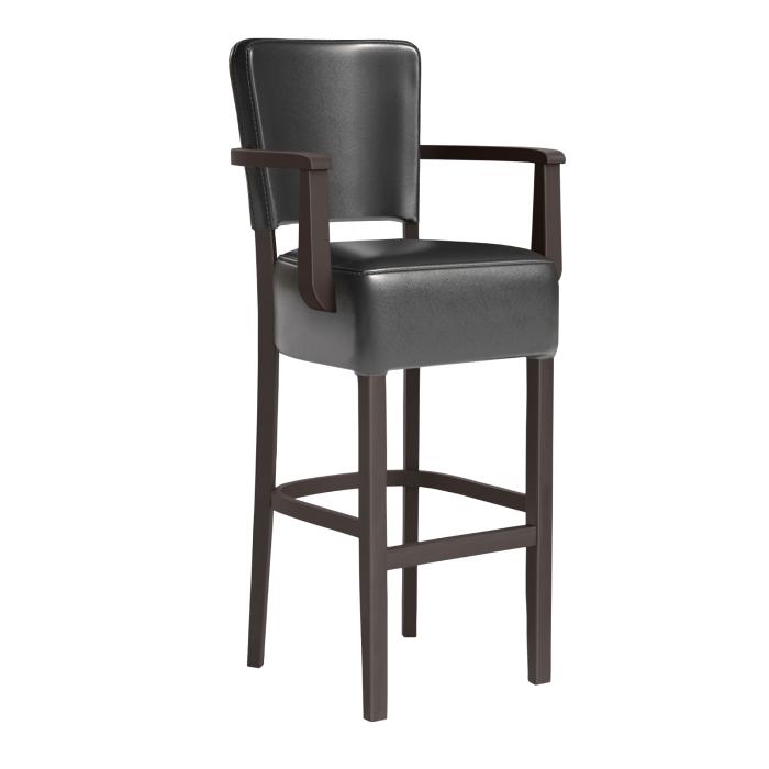 tabouret haut en bois avec accoudoirs vinyle noir