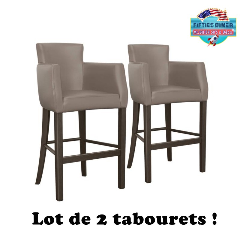 paire de tabouret américains rembourrés en éco-cuir beige