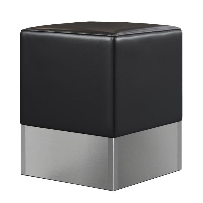 pouf rétro base inox et assise vinyle noir pour restaurant