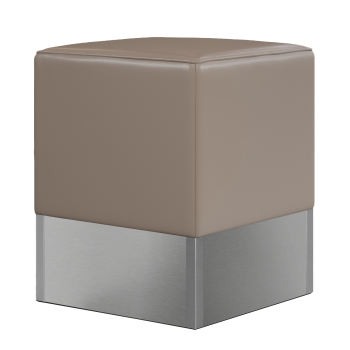 pouf tabouret de restaurant en vinyle beige et base inox