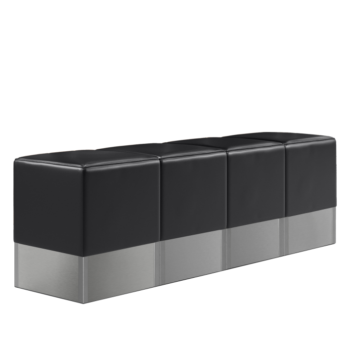 banquette de poufs rétro 50's en vinyle noir et base inox