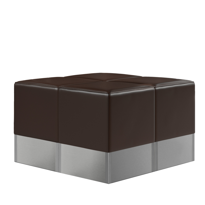 carré de 4 poufs modulables rétro de Diner américain en vinyle marron et base inox