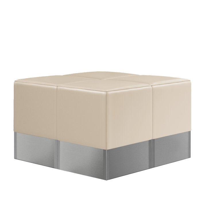 lot de 4 poufs en carré pour restaurant rétro vinyle crème et base inox