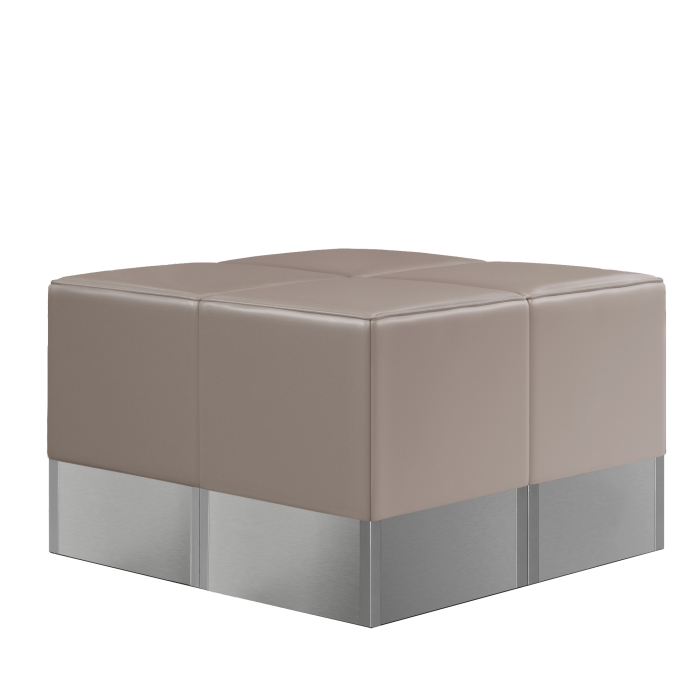 pack de 4 poufs pour banquette de cuisine en vinyle taupe et base inox