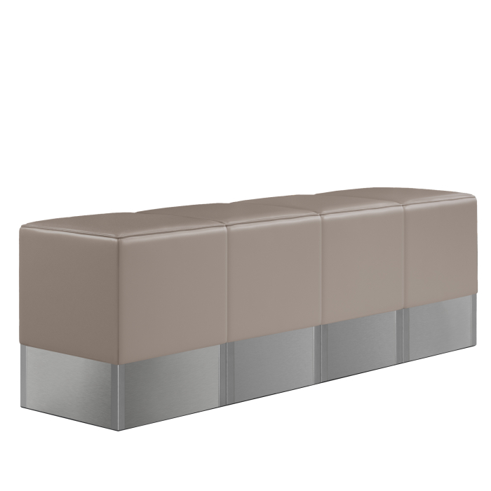 set de poufs en banquette vinyle taupe et base inox vintage Diner restaurant
