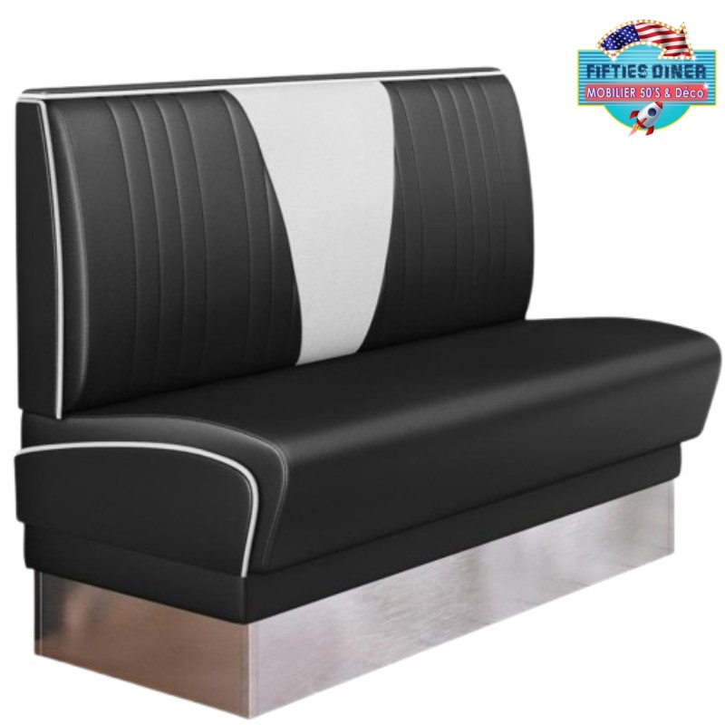 banquette de restaurant Boston bicolore en V noir et blanc base inox