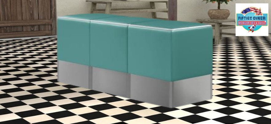 set de 3 poufs americains style 60 s en inox et vinyle turquoise