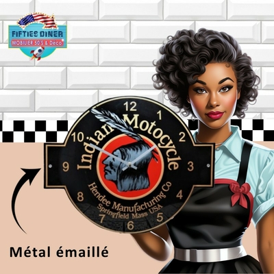 horloge murale émaillée vintage indian motorcycle