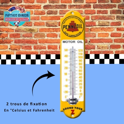 thermomètre vintage émaillé Pennzoil logo