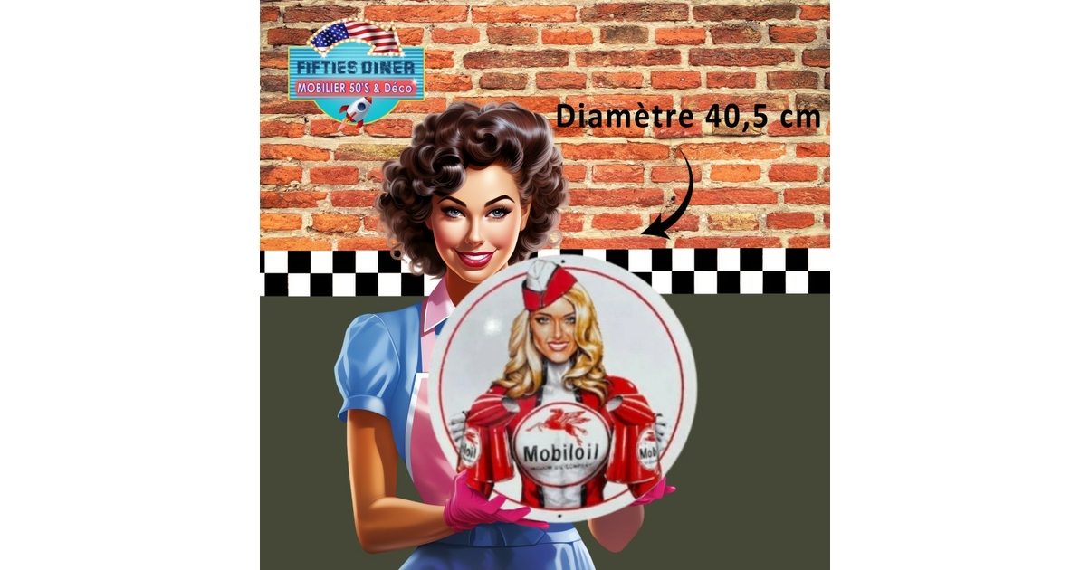 MOBILOIL : Plaque émaillée double-face à équerre (mise à plat