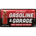 plaque métal gasoline and garage 34x17cm vintage