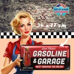plaque métal rétro américaine Gasoline and garage 34x17 cm