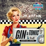 plaque métal rétro décoration de bar Gin and Tonic 34x17 cm