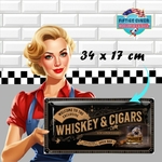 plaque métal déco américaine Whiskey and cigars 34x17 cm