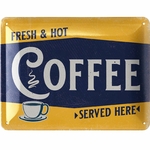 plaque rétro hot and fresh coffee 15x20cm
