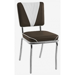 chaise de cuisine chromée Lexington vinyle bicolore marron et blanc