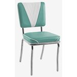 chaise de cuisine chromée Lexington vinyle bicolore turquoise et blanc