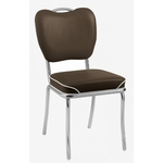 chaise de cuisine rétro chromée Memphis chocolat et passepoil blanc