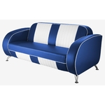 canapé 50s USA bicolore en cuir bleu et blanc