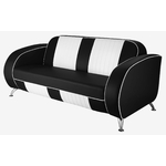 canapé en cuir noire et blanc vintage américain Dallas pieds chromés