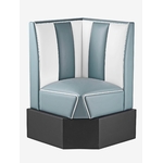 banquette dangle de cuisine rétro en vinyle bleu poudre et blanc