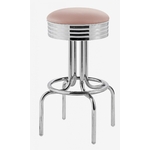tabouret de bar chromé pivotant vintage Louisville assise vinyle rose poudre
