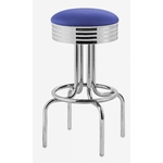 tabouret de bar chromé Louisville assise pivotante en vinyle bleu paon