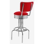 tabouret de bar chromé avec dossier bicolore en vinyle rouge et blanc