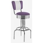 tabouret vintage chromé dossier vinyle bicolore violet et blanc