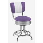 tabouret bas rétro avec dossier en vinyle violet et blanc