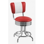 tabouret de bar bas vintage avec dossier chromé little rock rouge