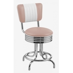 tabouret de salle à manger chromé avec dossier bicolore rose poudre