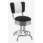 tabouret de salle à manger chromé dossier bicolore noir et blanc