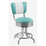 tabouret de salon rétro avec dossier bicolore en vinyle turquoise