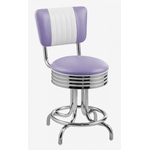 tabouret rétro chromé avec dossier en vinyle bicolore mauve et blanc