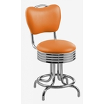 tabouret rétro chromé pivotant Daytona orange mandarine en vinyle