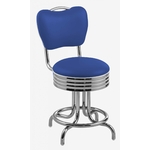 tabouret de bar vintage chromé pivotant avec dossier bleu paon Daytona