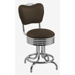 tabouret vintage chromé avec dossier, pivotant Daytona marron chocolat