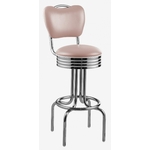 tabouret de bar vintage avec dossier vinyle rose poudre