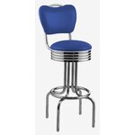 tabouret pivotant chromé avec dossier Tucson bleu paon passepoil blanc