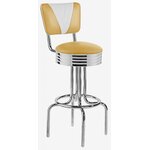 tabouret de bar vintage Rockford chromé avec dossier vinyle jaune mangue