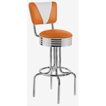tabouret vintage rockford avec dossier bicolore orange et blanc