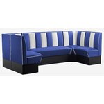 banquettes vintage de restaurant en U vinyle bicolore bleu et blanc