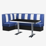 mobilier de Diner américain en vinyle bleu et blanc et table chromée 2 pieds