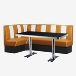 table à manger américaine dangle banquettes vinyle orange et table 2 pieds chromés