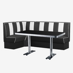 coin repas américain vintage banquettes noires et table chromée