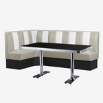 coin repas rétro banquettes vinyle beige et blanc avec table en formica