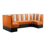 banquettes de restaurant en U vinyle orange et blanc rétro
