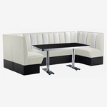 banquettes américaines 50s en vinyle ivoire et blanc avec table en formica